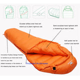 Very Warm White Goose Down Filled Adult Mummy Style Sleeping Bag Fit for Winter Thermal 4 Kinds of Thickness Camping Travel