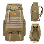 Outdoor 80L Backpack Tactical Military Camping Backpack Canvas Climbing Bag, Rope Sling, Large Laptop Rucksack