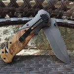 58HRC Pocket 8cr15mov Blade Wood Handle Folding Knife Hunting Tactical Outdoor Tool Knives for Outdoor Survival, Camping and EDC