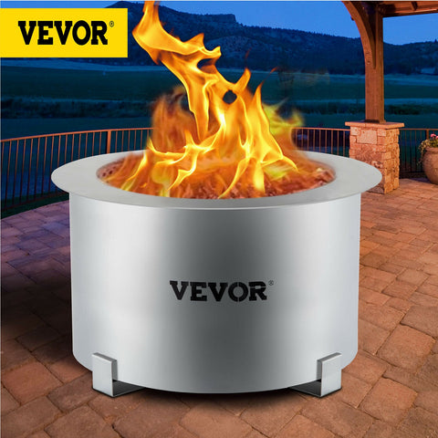 VEVOR Fire Pit Multi-Size/Type Stainless/Carbon Steel Double Wall Smokeless Wood Pellet Burning