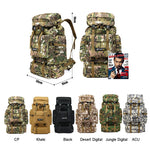 70L Large Capacity Backpack Nylon Waterproof Molle Army Bag Rucksack