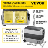 VEVOR 36L 50L 60LCar Refrigerator Portable Fridge Freezer W/ Wheel Dual Zone