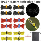 4PCS 4M Tent Rope Reflective Buckles Parachute Cord with Storage Bag Lanyard