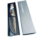 62 HRC Damascus Steel Fixed Blade Hunting Knife Bovine Bone Resin Handle With Leather Scabbard