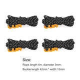 4PCS 4M Tent Rope Reflective Buckles Parachute Cord with Storage Bag Lanyard