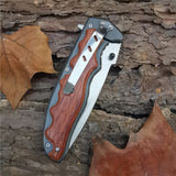 Outdoor Tactical Camping Hunting Survival Pocket Folding Knife Wood Handle