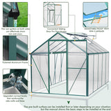 Polycarbonate Walk-in Garden Greenhouse  Aluminum Frame with 2Windows and Sliding Door