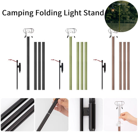 Camping Light Foldable Bracket Bold Lamp Light Pole with Double Hook Rack