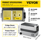 VEVOR 36L 50L 60LCar Refrigerator Portable Fridge Freezer W/ Wheel Dual Zone