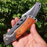 Tactical Folding Knife 8cr15mov Steel Blade Pocket Knives Wood Handle for Camping Hunting Survival Outdoor Activities Mens Gift