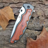 Outdoor Tactical Camping Hunting Survival Pocket Folding Knife Wood Handle