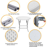 White Round Folding Table  Durable Utility Table