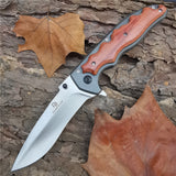 Outdoor Tactical Camping Hunting Survival Pocket Folding Knife Wood Handle