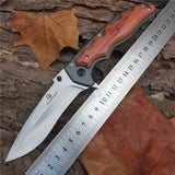 Outdoor Tactical Camping Hunting Survival Pocket Folding Knife Wood Handle