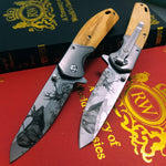 220mm (8.6") Knife Tactical Damascus steel 58HRC Steel 7Cr15 Blade Folding Pocket