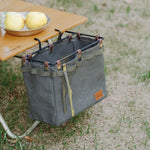 Camping Table Side Storage Bag, Multifunctional Folding Canvas Bag with Hook