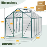 Polycarbonate Walk-in Garden Greenhouse  Aluminum Frame with 2Windows and Sliding Door