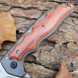 Outdoor Tactical Camping Hunting Survival Pocket Folding Knife Wood Handle