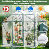 Polycarbonate Walk-in Garden Greenhouse  Aluminum Frame with 2Windows and Sliding Door